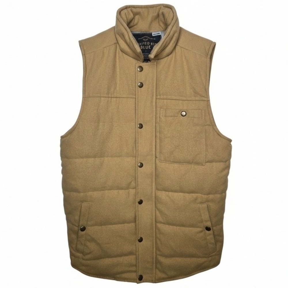 UNITED by BLUE Mens Rugged Heritage Camel Wool Blend Quilted Puffer Vest Size S‎